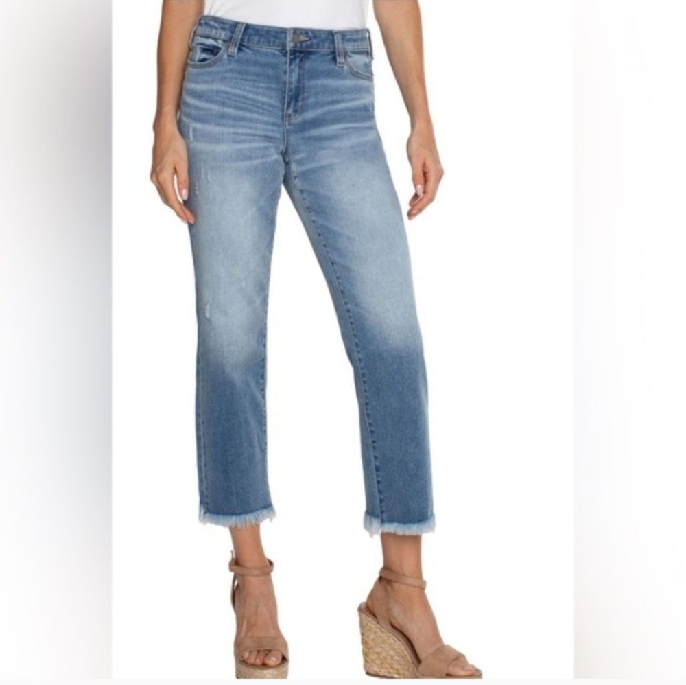 Liverpool Kennedy Crop Straight Fit Jean Ashmore Size 14 / 32 Frayed Hem
